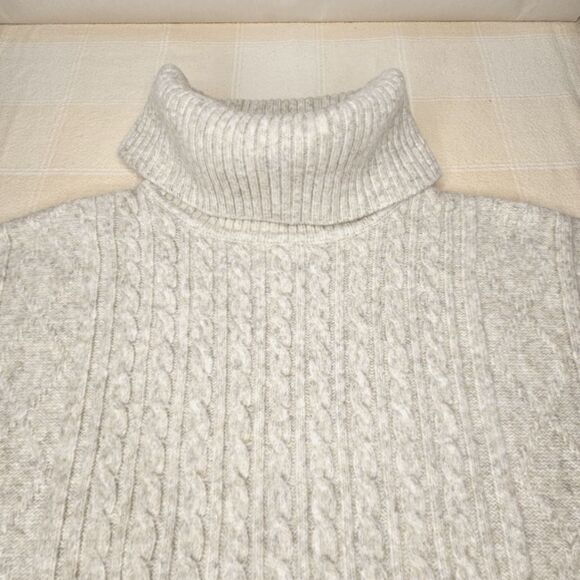 LOFT Oatmeal Bohemian Turtleneck Cable Knit Chic Ribbed Trim Flowy Knit Sweater - Picture 8 of 14